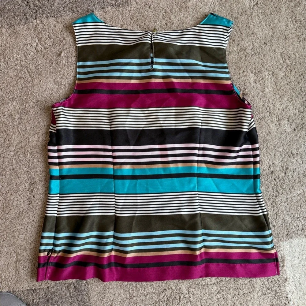 Talbots Womens Sleeveless Stripe Shell Blouse Multi-Color Pink Teal Green Size M - Picture 3 of 6